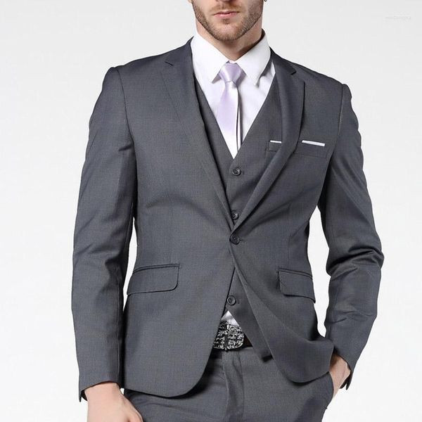 Costumes pour hommes 2023Slim Fit Gris Hommes Pour Mariage 3 Pièce Formelle D'affaires Groom Tuxedo Avec Revers Cranté Personnalisé Homme Veste De Mode Pantalon