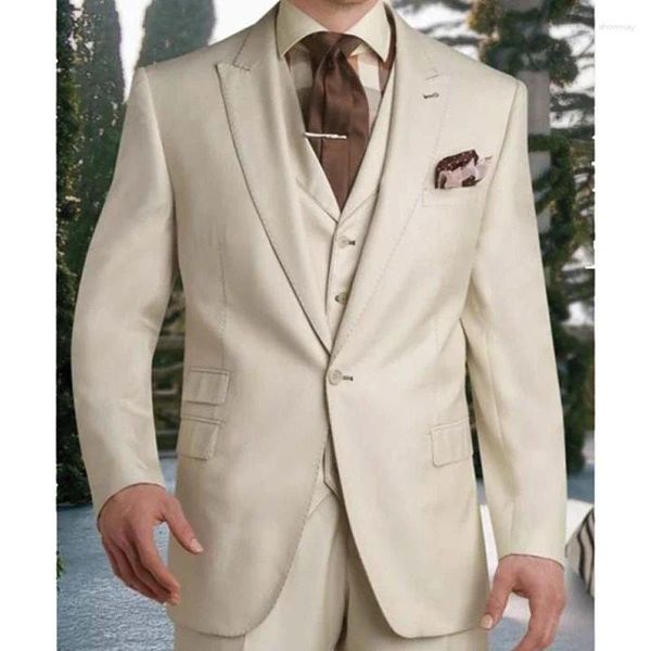 Costumes masculins 2024 Beige Elegant for Men Smart Casual Slim Fit Blazers Hombre Business High Quality Custom 3 Piece Set Costume Homme