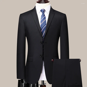 Trajes para hombre 2024 (pantalones Blazer) moda de caballero negocios Color sólido lana Real estilo italiano traje de trabajo de boda conjunto de 2 piezas