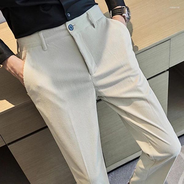 Trajes para hombres 2024 Ropa de marca Pantalones de traje casual de pana Hombre Pantalones ajustados regulares Negro Beige Pantalón gris Hombre Tamaño grande 28-36