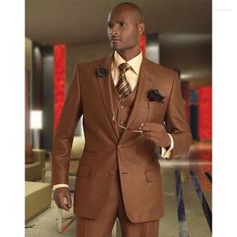 Trajes para hombres 2024 Moda marrón para hombres Buxedo Prom Prom Fit Blazers Hombre casual de alta calidad Custom Set de 3 piezas Set Homme