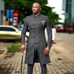 Costumes masculins 2024 Classic Grey Grey Men's Suit Slim Fit Wedding for Men Groom Tuxedo African Double Breasted Man Blazer