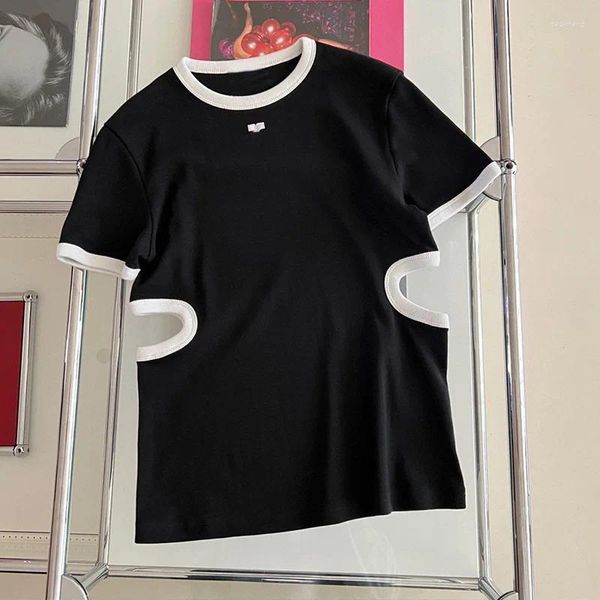 Trajes para hombre 2024, camiseta de manga corta con cuello redondo en contraste para mujer, versión inferior de otoño, ajustada, tendencia superior para estudiantes