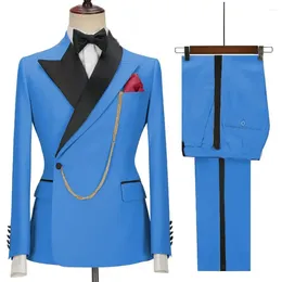 Herenpakken 2024 Custom Made Zwarte Bruidegom Tuxedo Piekte Revers Double Breasted Mannen Pak Prom Bruiloft Kostuum (Jas broek)