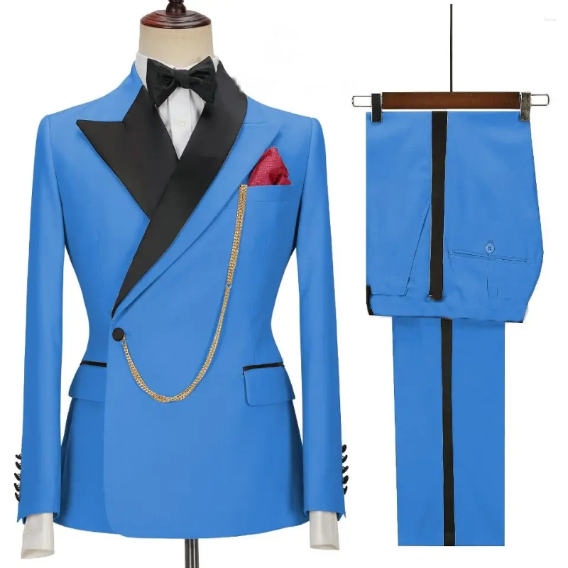 Erkek Suit 2024 Özel Yapımı Siyah Damat Smokin Tepe Çift Kruvaze Erkekler Takım Prom Düğün Kostümü (Ceket Pantolon)