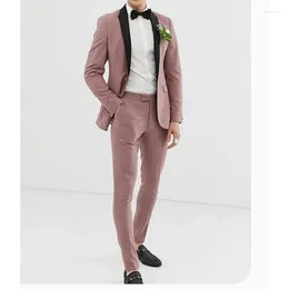 Herenpakken 2024 Dustige roze zwarte sjaalsrapel Mannen Prom Terno Masculino Bruidegom Kostuum Homme Blazer Wedding 2 stuks