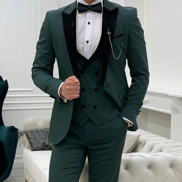 Suits para hombres 2024 Elegante Green Green Formal Wedding Men traje novio Tuxedo Prom Fit Slim Fit Blazer Hombre Custom Custom Custom 3 piezas Homme Homme