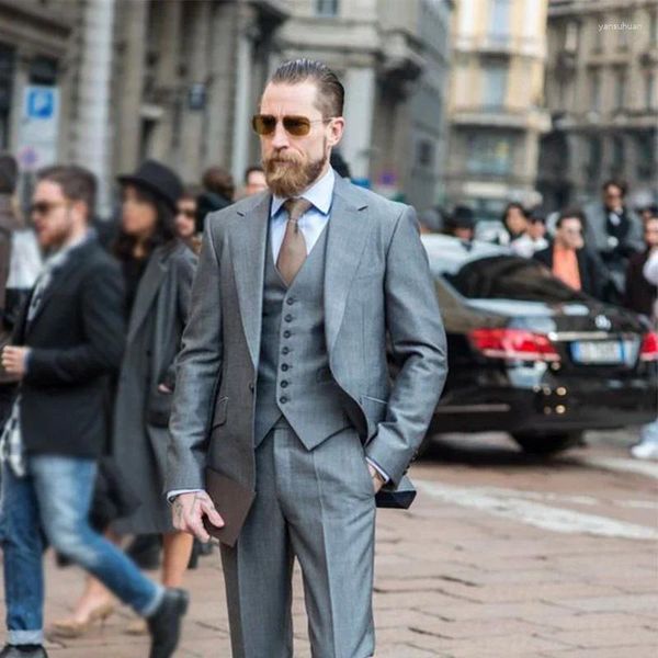 Costumes masculins 2024 Elegant Grey Smart Casual for Men Business Slim Fit Blazers Hombre High Quality Custom 3 Piece Set Veste Pant