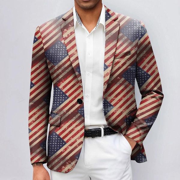 Suisses masculines 2024 Fashion Blazer Mens Independence Day 3D Digital Imprimé Suit Jacket Light Business Budgel Vintage