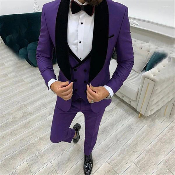 Trajes de hombre 2024 traje de hombre de negocios de moda 3 piezas vestido masculino personalizado novio boda esmoquin negro terciopelo solapa chaqueta chaleco pantalones