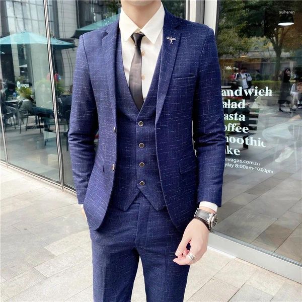 Costumes masculins 2024 Fashion Casual Boutique Business Slim Plaid costume / mariage masculin Groom Man Robe Blazers Jacket Pantal