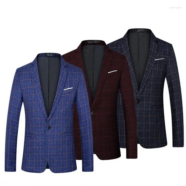 Costumes pour hommes 2024 mode décontracté Boutique robe d'affaires costume/homme mince Plaid Blazer veste manteau