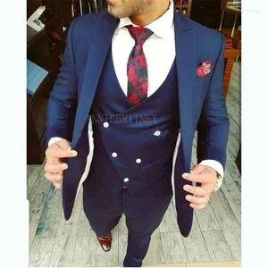 Herenpakken 2024 mode hoogwaardige blauw pak op maat 3 stuks slank fit nieuwste elegante bruiloft mannen slim cusual kostuum homme