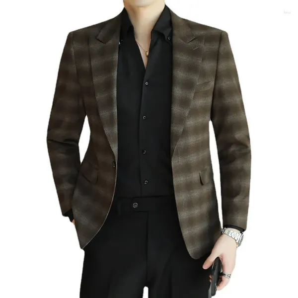 Costumes pour hommes 2024 Mode Printemps et Automne Casual Hommes Plaid Coton Slim Angleterre Costume Blaser Masculino Mâle Veste Blazer S-5XL