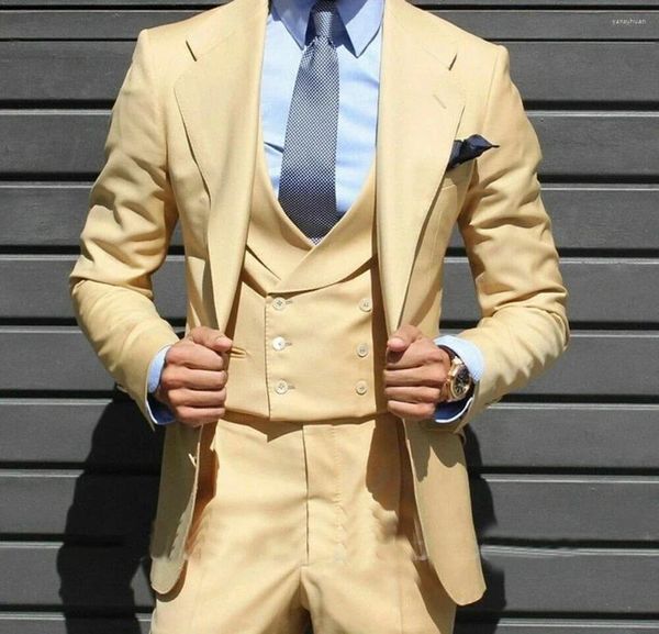 Costumes masculins 2024 mode jaune élégant hommes smart décontracté notch bombardement slim fit blazers hombre costume de jeu de 3 pièces personnalisé de haute qualité