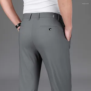 Trajes para hombres 2024 Pantalones casuales de negocios de seda de hielo de gama alta Pantalones rectos elásticos sueltos Estilo fino Deportes de secado rápido
