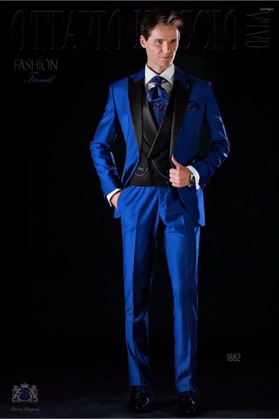 Suits para hombres 2024 Royal Blue Satin Men de alta calidad traje de doble pecho Blazer personalizado Fit Slim Fit 3 Piudades italiano de esmoquin Homme