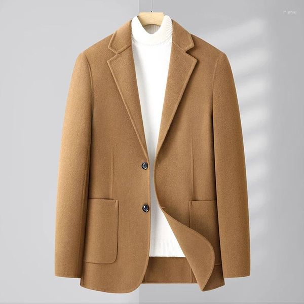 Trajes para hombre 2024, traje de doble cara hecho a mano de alta calidad para primavera y otoño, chaqueta de lana informal de moda de una sola fila y dos botones