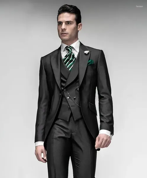 Costumes masculins 2024 Les hommes noirs italiens conviennent à un slim fit 3 pièces élégant smoking personnalisé le groom de flamme de bal de bal de balle Terno masculino coustime homme luxe