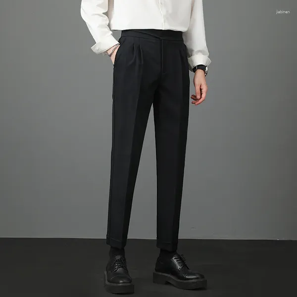 Costumes pour hommes 2024 Pantalon à motif plissé coréen Pantalon décontracté Pantalon célèbre Street Males Taille élastique Petits pieds Slim Vêtements Mode L20