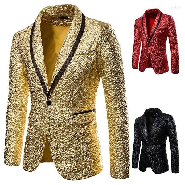 Costumes pour hommes 2024 Hommes bronzés plissés couleur unie présidé loisirs mince robe de scène de mariage petit costume discothèque studio blazer