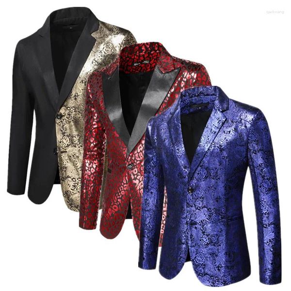 Costumes pour hommes 2024 hommes d'affaires Social imprimé veste de costume noir/rouge bleu mode danse robe de soirée mince Blazer manteau