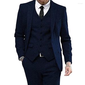 Suisses masculines 2024 hommes Tweed Herringbone Groom Wear Business Party Mariage Formal causal Suit Terno Masculino 3 pièces (Blazer Vest Pant)