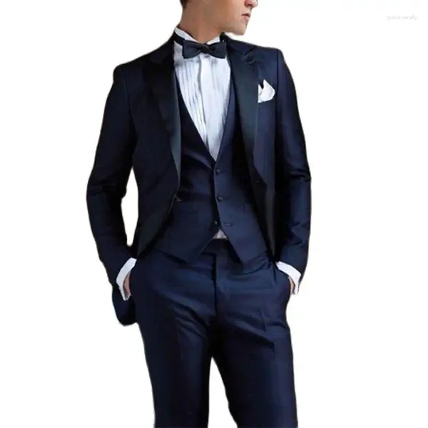 Costumes pour hommes 2024 bleu marine Blazer pantalon mariage hommes costume robe coupe ajustée veste marié homme 3 pièces formel Terno Masculino