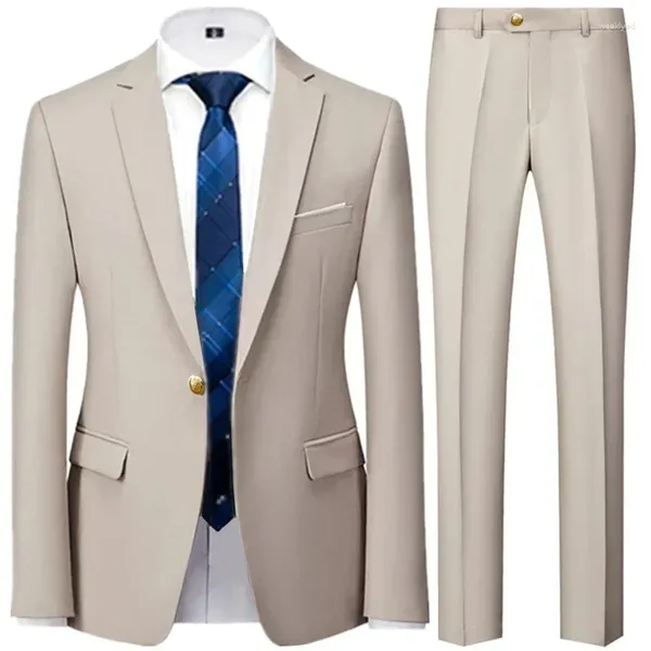 Costumes pour hommes 2024 printemps automne mode affaires décontracté couleur unie/mâle un bouton Blazers Jacker manteau pantalon pantalon
