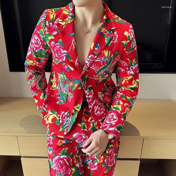 Costumes masculins 2024 Spring Automn Flower Suit Fashion and Leisure Blazers Single Row One Button Top Slim Coat