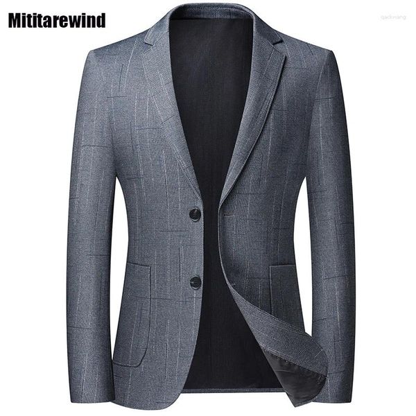 Trajes para hombre, Blazers de primavera 2024, traje de marca para hombre, informal de negocios de lujo, sin planchado, chaqueta a cuadros ajustada gris, abrigos de moda