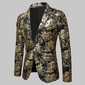 Costumes masculins 2024 Spring Golden Floral Blazer Coats Business Casual Casual Marid Robe Gold Men