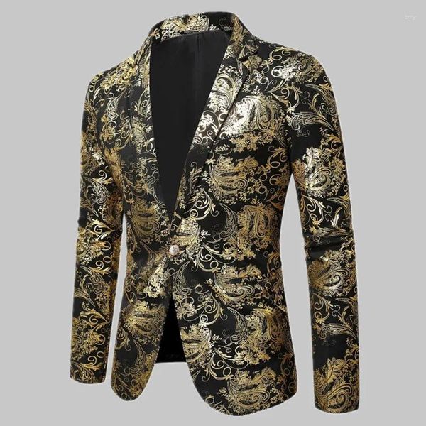 Trajes para hombres 2024 Spring Golden Floral Blazer Blazer Business Traje informal Vestido de boda Gold Men