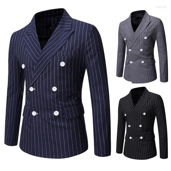 Trajes de hombre 2024 traje informal a rayas de doble botonadura chaqueta ajustada de talla europea Blazer Masculino