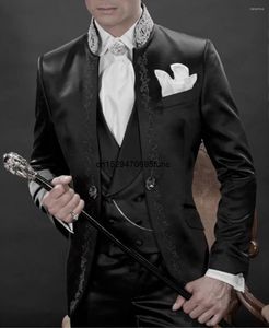 Costumes pour hommes 2024 Style noir argent gris broderie marié Tuxedos garçons d'honneur mariage bal marié (veste pantalon gilet)