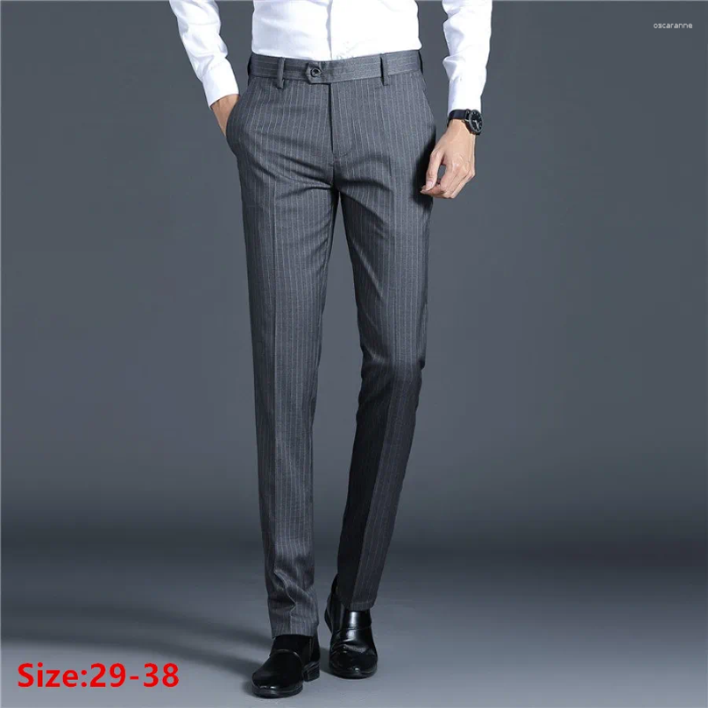メンズスーツ2024スーツパンツ春秋のファッション厚いビジネスカジュアルズボンの男性縞模様のスリムな非復興呼吸