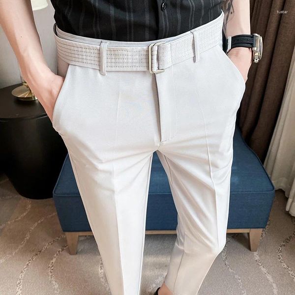 Costumes pour hommes 2024 Summer Business Robe Pantalon Hommes Solide Couleur Ceinture Bureau Costume Social Casual Slim Mariage Pantalon Costume Homme