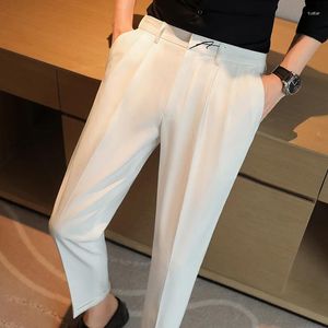 Herenpakken 2024 Zomerbrief geborduurd casual broek voor mannen elastische taille zakelijke pak mannelijk kantoor sociale bijgesneden broek