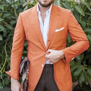 Costumes pour hommes 2024 Été Orange Hommes Blazer avec un pantalon gris pour la fête de mariage Dîner Bal Tuxedos Costume Stage Wear (Veste Pantalon)