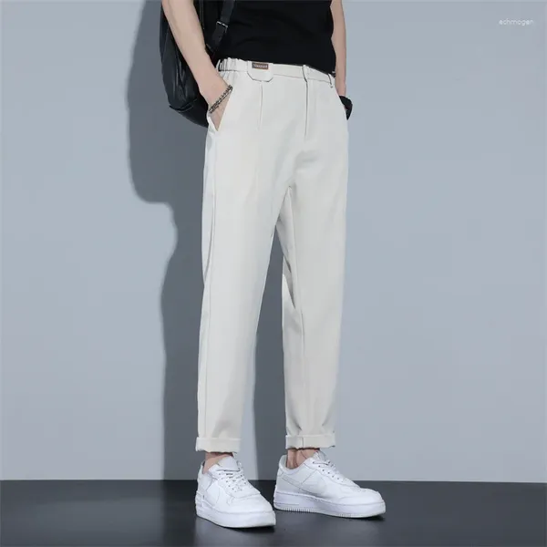 Trajes para hombre, pantalones de traje plisados de verano 2024, pantalones hasta el tobillo para hombre, pantalones de vestir de color caqui blanco y negro de negocios ajustados de Corea, ropa