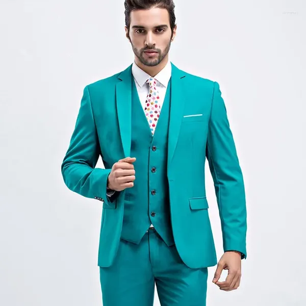 Suits para hombres 2024 Turquoise Men Formal Suit Slim Fit 3 Pieces Blazer Sets personalizado PROM Party Tuxedo Terno Masculino Disfraz Homme