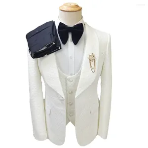 Costumes masculins 2024 Blanc Vérification vérifiée Suit 3 pièces Man Wedding for Men Vêtements