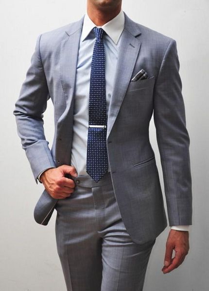 Costumes pour hommes 2 pièces col cranté gris clair affaires pour mariage (veste pantalon) sur mesure pour hommes vêtements de soirée sur mesure