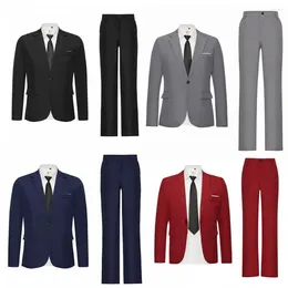 Herenpakken 2 stks/set Stijlvolle Formele Pak Wasbare Blazer Broek Set Klepzakken Slim Fit Revers Rechte Werkkleding