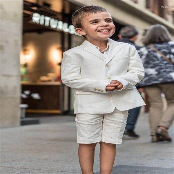 Conjunto de 2 uds de trajes para hombre, ropa de verano de algodón y lino para niños, pantalones cortos, traje de caballero para bodas Formal