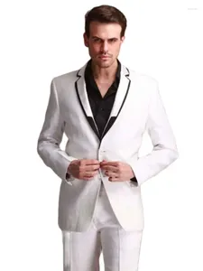 Trajes para hombre, 2 uds., pantalones Blazer blanco, solapa de muesca pequeña, traje Formal de corte entallado para hombre, traje de padrino de boda, esmoquin para boda (pantalones de abrigo)