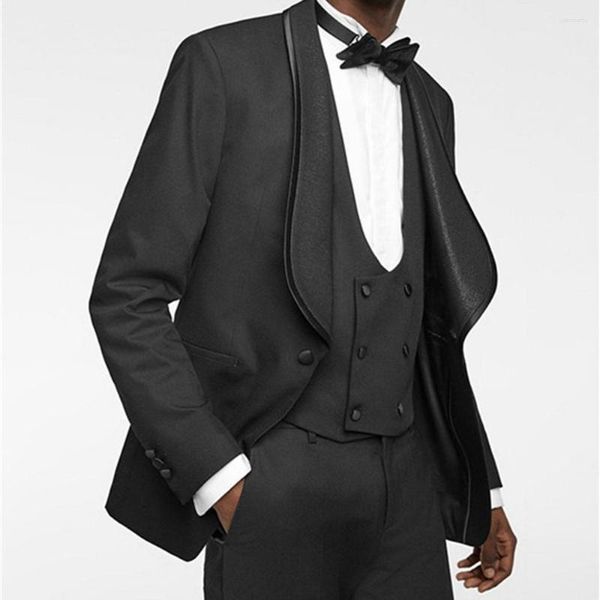 Costumes pour hommes 3 pièces noir hommes mariage formel smoking châle revers manteau gilet pantalon mâle mode Costume taille personnalisée