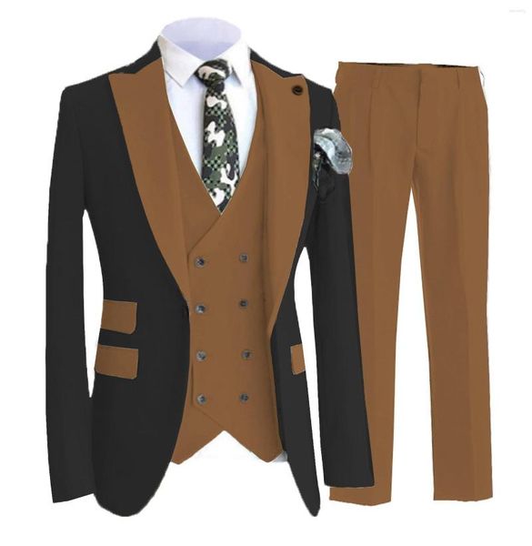 Trajes para hombre, traje marrón de 3 piezas para hombre, conjunto de chaqueta para novio de boda, traje para hombre, chaqueta de fiesta de noche Formal ajustada, hecha a medida