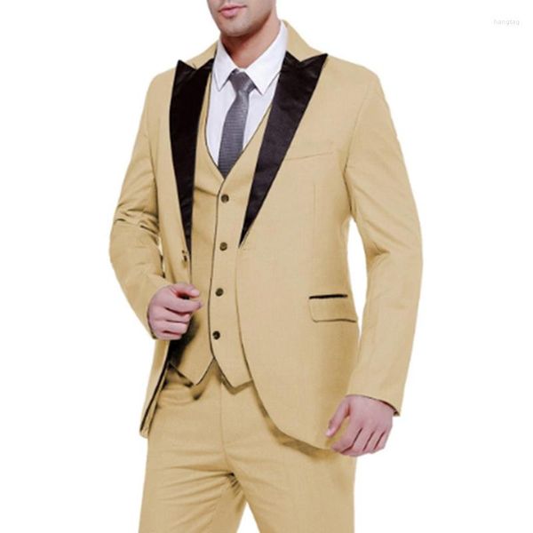 Costumes pour hommes 3 pièces Champagne Hommes Costume 2023 Casual Formel Slim Fit Groom Mariage Business Groomsmen Tuxedos (Blazer Pantalon Gilet)