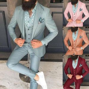 Herenpakken 3-delige voor mannen Casual Slim Fit Tailor-Made Man Blazers Set Terno Masculino Hombre Blue Jacket Coat-broek op maat gemaakt
